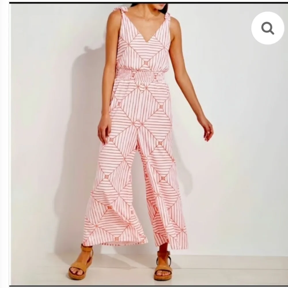 Vineyard Vines Canopy Geo Jumpsuit White Orange - Picture 1 of 5